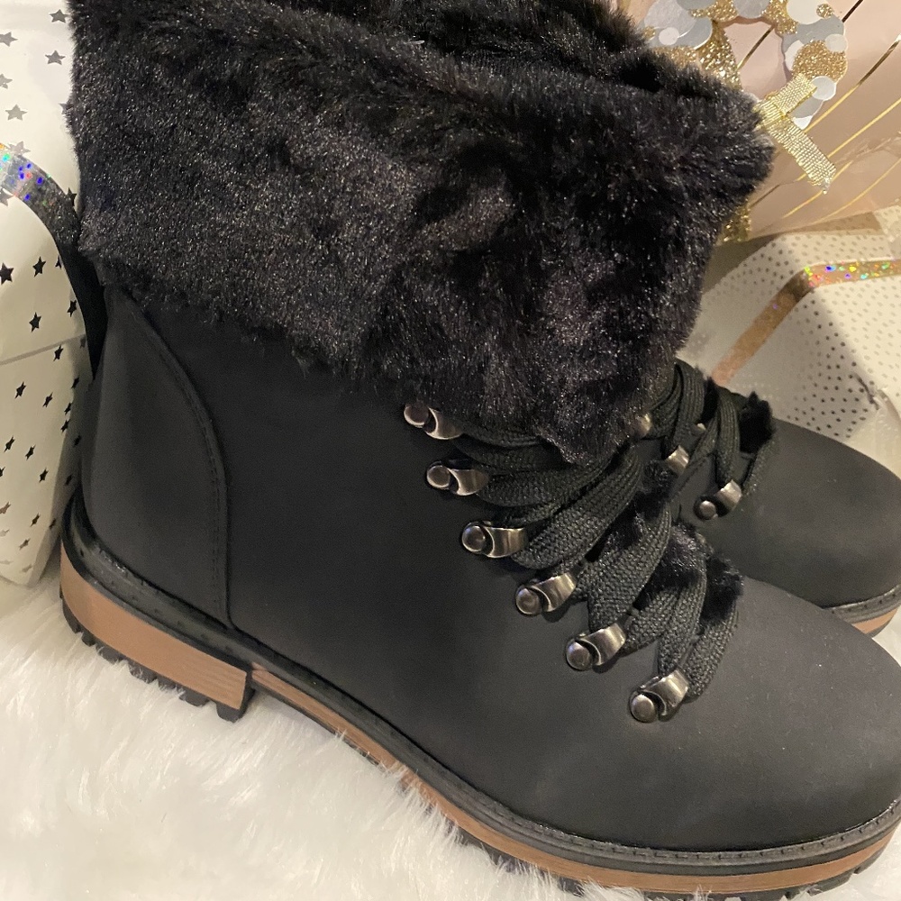 Faux Fur Combat Boots